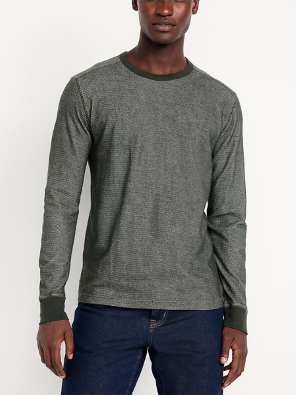Old Navy Men's Long-Sleeve Heathered Olive Crew Tee